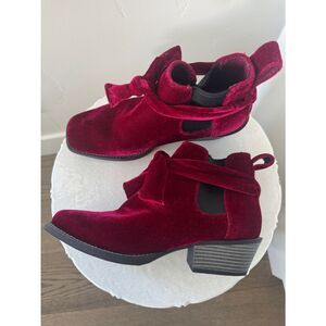 Justin Textile Velvet knot Ankle Boots Red Wine Western Cowgirl Size 8.5 EUC